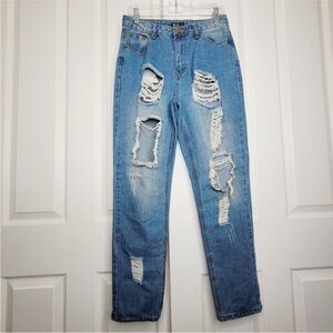 Nasty Gal Mom High Rise Jean size 8 Distressed Ripped Tapered
